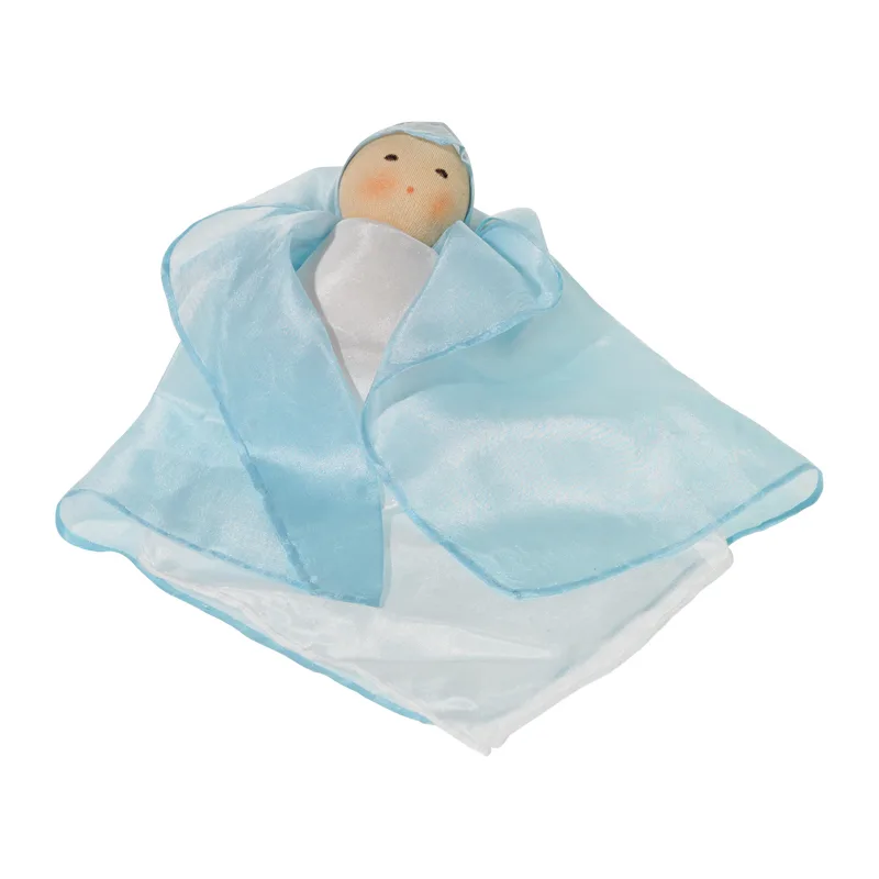 Nanchen zīda lelle 30 cm — zila/balta