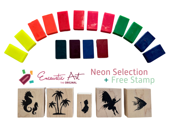 Encaustic Art Neon Selection – 16 vahaplokki (10 värvi) + tasuta tempel