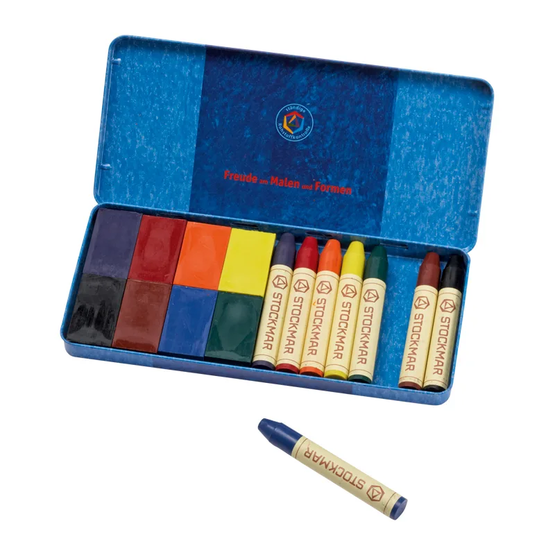 Stockmar Wax Crayons Combo Standard Tin Case - 8 Blocks &amp; 8 Sticks Assorted