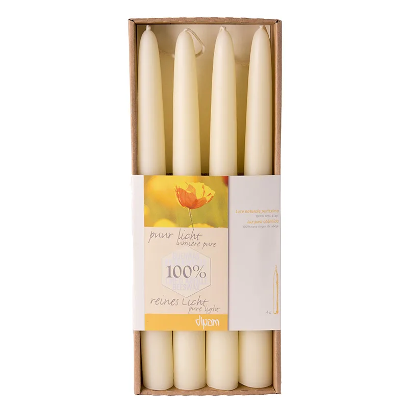 Dipam Beeswax Candles in a Presentation Box B24W 250x22 mm 6 Boxes of 2 pairs 24 Pieces - Ivory