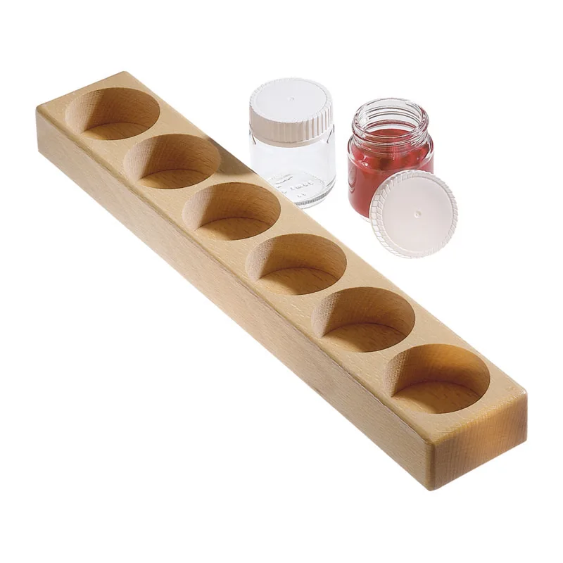 Puidust hoidik 6 kaanega värvipurgi jaoks, 100 ml