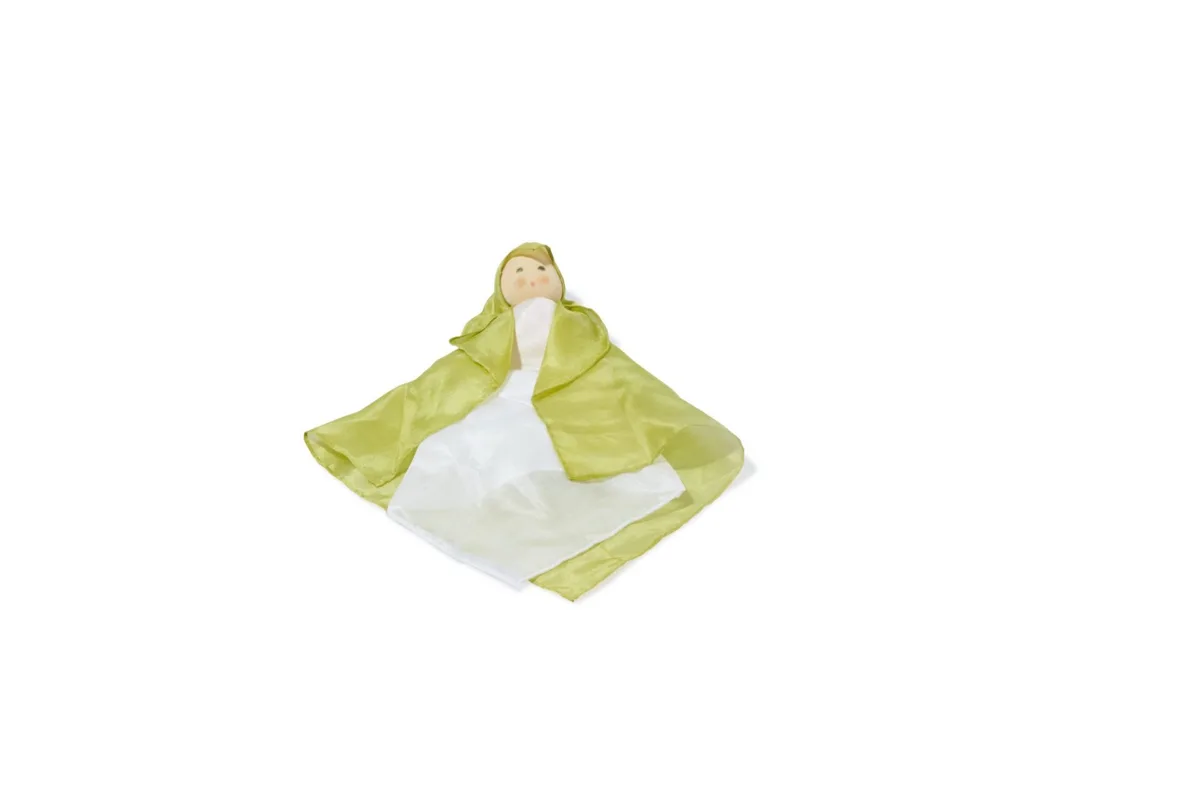 Nanchen zīda lelle 30 cm — zaļa/balta