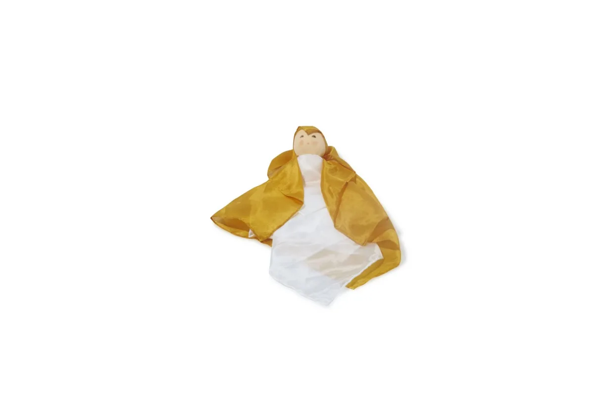 Nanchen zīda lelle 30 cm — zeltaini dzeltena/balta